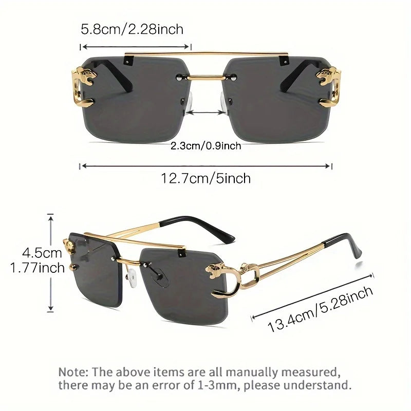 Vintage Luxury Golden Fahsion Glasses Cool Tiger Stand Women's Frameless Black For Men And Women Outdoor Travel Anti Glare Glass