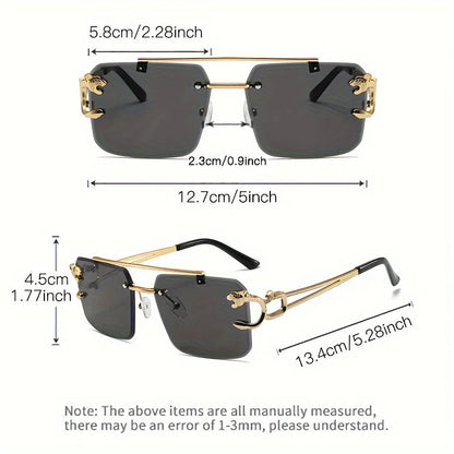 Vintage Luxury Golden Fahsion Glasses Cool Tiger Stand Women's Frameless Black For Men And Women Outdoor Travel Anti Glare Glass