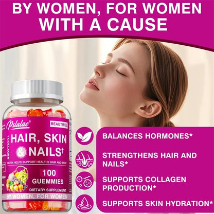 Hair Skin Nails Gummies - Increases Skin Elasticity, Skin Beauty, Promotes Hair Growth, Supports Healthy Hair, Skin, and Nails