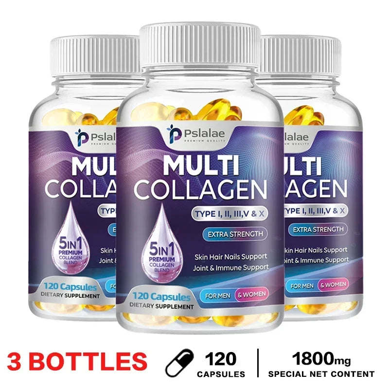 Multiple Collagen Complex - Types I, II, III, V, and X - Hair, Skin, Nail, Bones, Joint Health Support