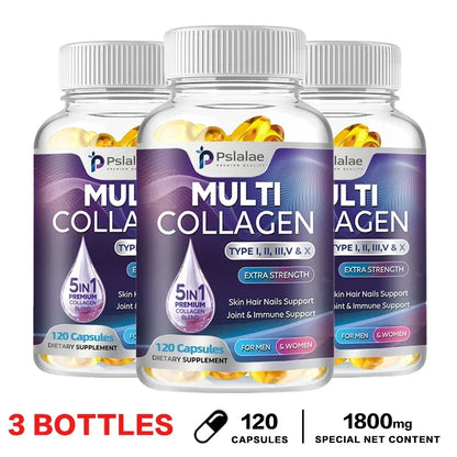 Multiple Collagen Complex - Types I, II, III, V, and X - Hair, Skin, Nail, Bones, Joint Health Support