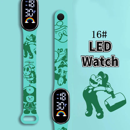 Mario Bros Children's Watches Action Figures Luigi Princess Peach Yoshi Bowser kids Sport Wristband Waterproof Digital Watch