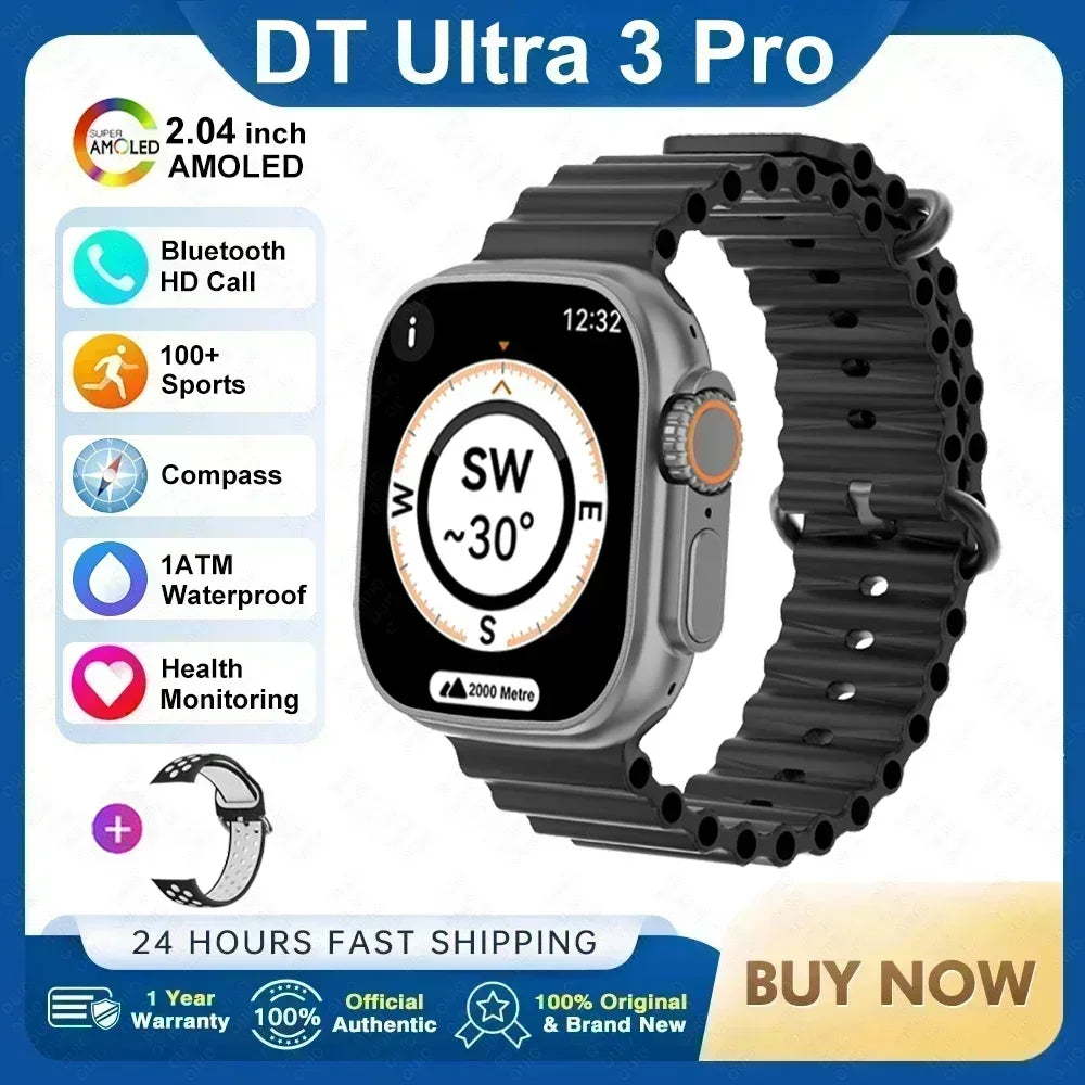 2025 New Original DT Ultra 3 Smart Watch Man 49mm AMOLED 32G ROM Chat GPT NFC Compass BT Call Sport GPS Track Sports Watch Women