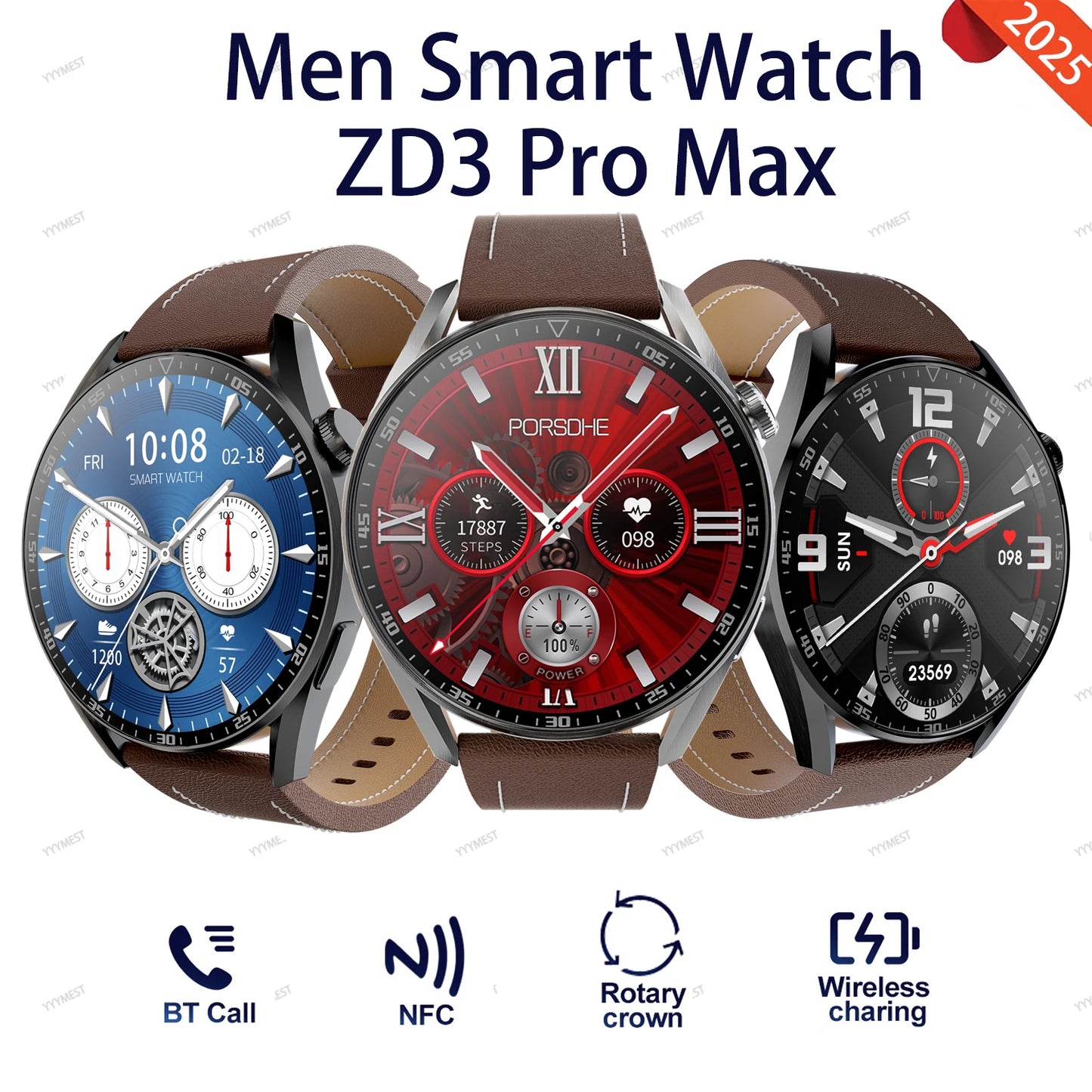 2025 Original Men's smartwatch BT call NFC AI voice assistant Health monitoring Breathing exercises Circular Sports watch