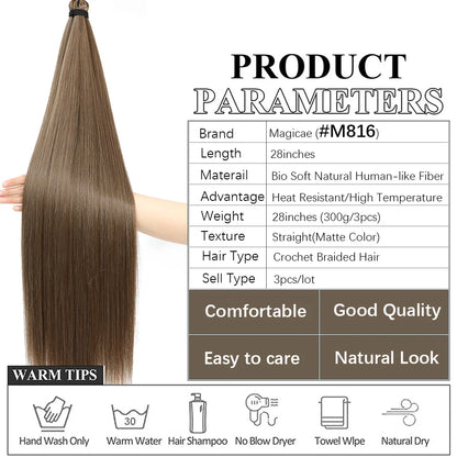 Ariel Straight Pony Tail Synthetic Hair 28 Inch Bundles Crochet Braids Hair Ombre Brown Crochet Hair Extensions For Women