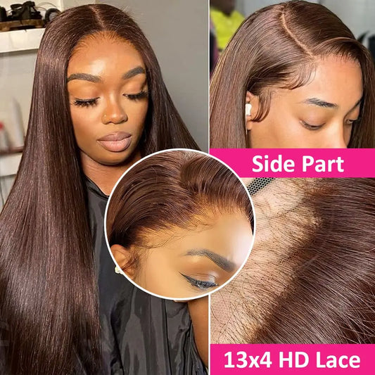 30 Inch 13x4 Lace Front Wig Human Hair Bone Straight Brown Colored Burgundy hd Transparent Lace Frontal Wigs Clearance Sale