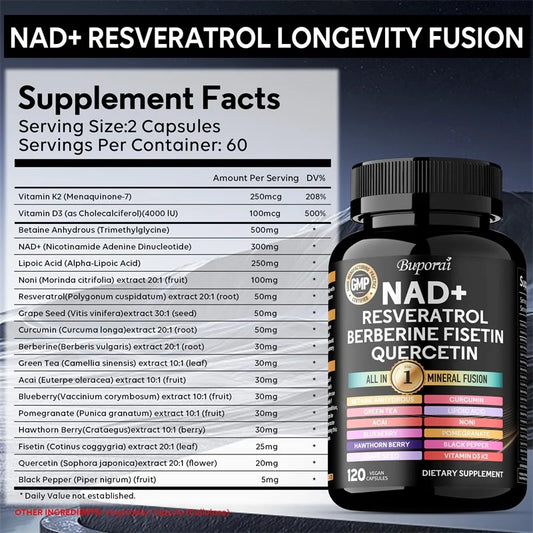 NAD Resveratrol Berberine - Supports Healthy Aging, Promotes Cardiovascular Health & Cell Health, Improve Endurance