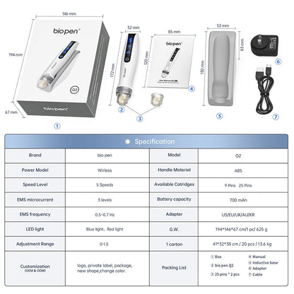 Bio Pen Q2 EMS Microneedling Beauty Device 9pins 14pins 25pins Titanium Derma Pen Needle Cartridge For Skin Care & Hair Growth