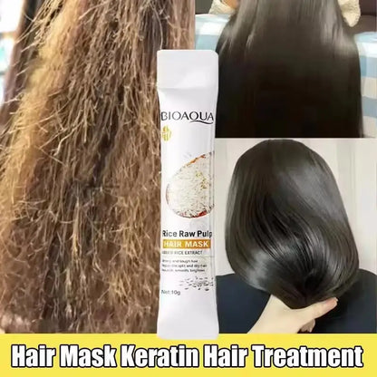 Rice Magical Keratin Hair Mask 5 Seconds Repair Damaged Frizzy Hairs Soft Smooth Shiny Moisturizing Nourish Hair Root Care