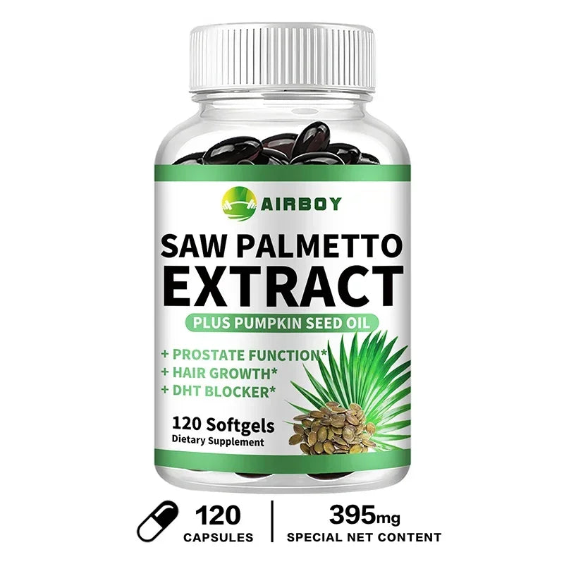 Saw Palmetto Capsules - with Pumpkin Seed Oil - Promotes Prostate Health, Urinary Tract Support, Relieves Hair Loss