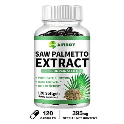Saw Palmetto Capsules - with Pumpkin Seed Oil - Promotes Prostate Health, Urinary Tract Support, Relieves Hair Loss