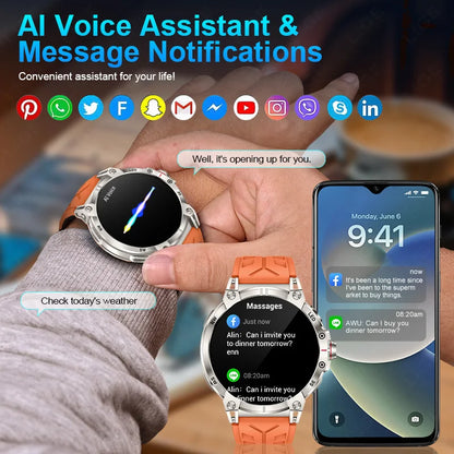 LIGE Outdoor Flashlight Smart Watch 1.85" HD Large Screen GPS Compass Bluetooth Call Fitness Sports IP68 Waterproof Smart Watch