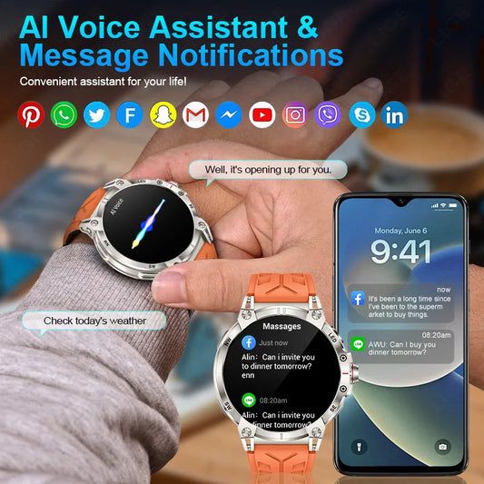 LIGE Outdoor Flashlight Smart Watch 1.85" HD Large Screen GPS Compass Bluetooth Call Fitness Sports IP68 Waterproof Smart Watch