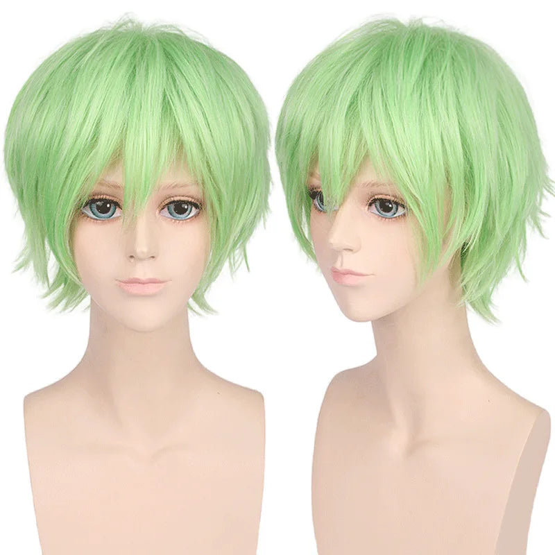 New Concubine Synthetic Bob Men's Short Straight Hair Cover Fake Cosplay Wig Ombre Green Black Blue Blonde Hairpiece