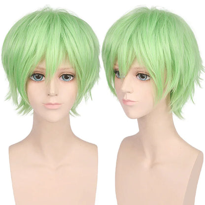 New Concubine Synthetic Bob Men's Short Straight Hair Cover Fake Cosplay Wig Ombre Green Black Blue Blonde Hairpiece