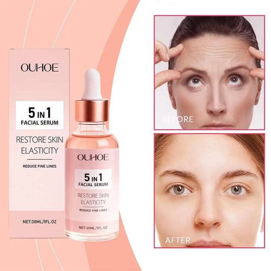 30ML 5 In 1 Hyaluronic Acid Face Serum Moisturizing Vitamin C Collagen Nourishing Facial Serum Shrink Pores Skin Care