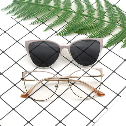 KANDREA Vintage 2 In 1 Clip On Glasses Frame Women Brand Design Polarized Sunglasses Optical Prescription Eyeglasses FNA017