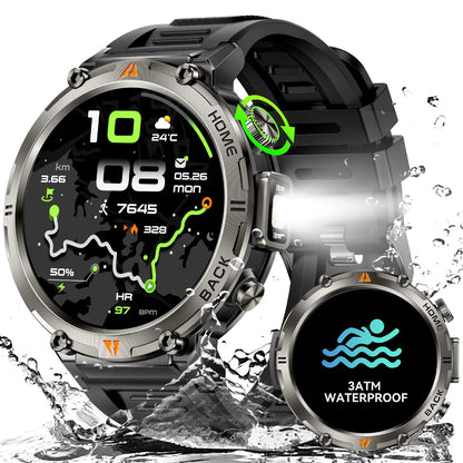 EIGIIS KE3Pro Original Smart Watch for Men with LED Flashlightwith Heart Rate Sleep fitness Monitor with GPS Multiple Sport Mode