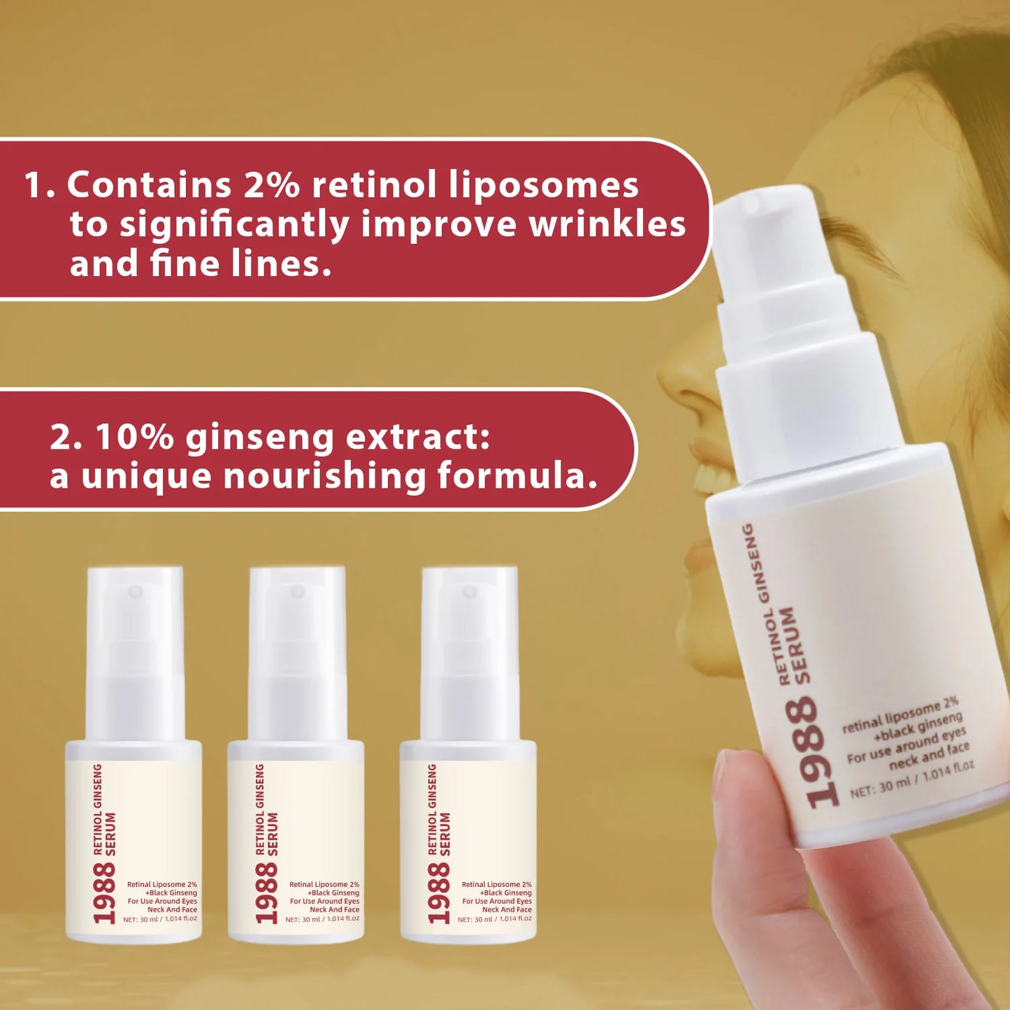 30ML Retinol Ginseng Serum Smooths Fine Lines & Wrinkles Brightens Skin Tone Deeply Moisturizes Retinol Ginseng Serum Skin Care
