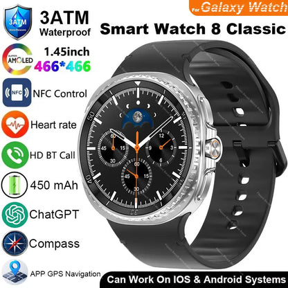 2025 New Smart Watch 8 Classic 46mm Ultra HD Screen ChatGPT GPS NFC Compass Clock Bluetooth Call Waterproof Smartwatch Men Women