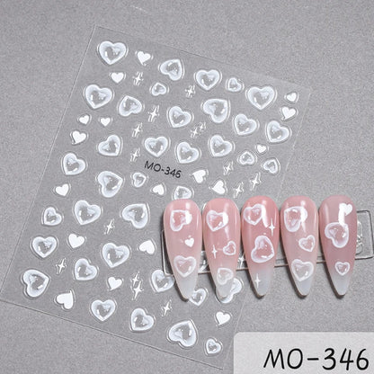 5d Embossed Nail Art Stickers Golden Lines Semi-Transparent Purple Blue Flowers Decals Decorations For Nail Tips Manicures