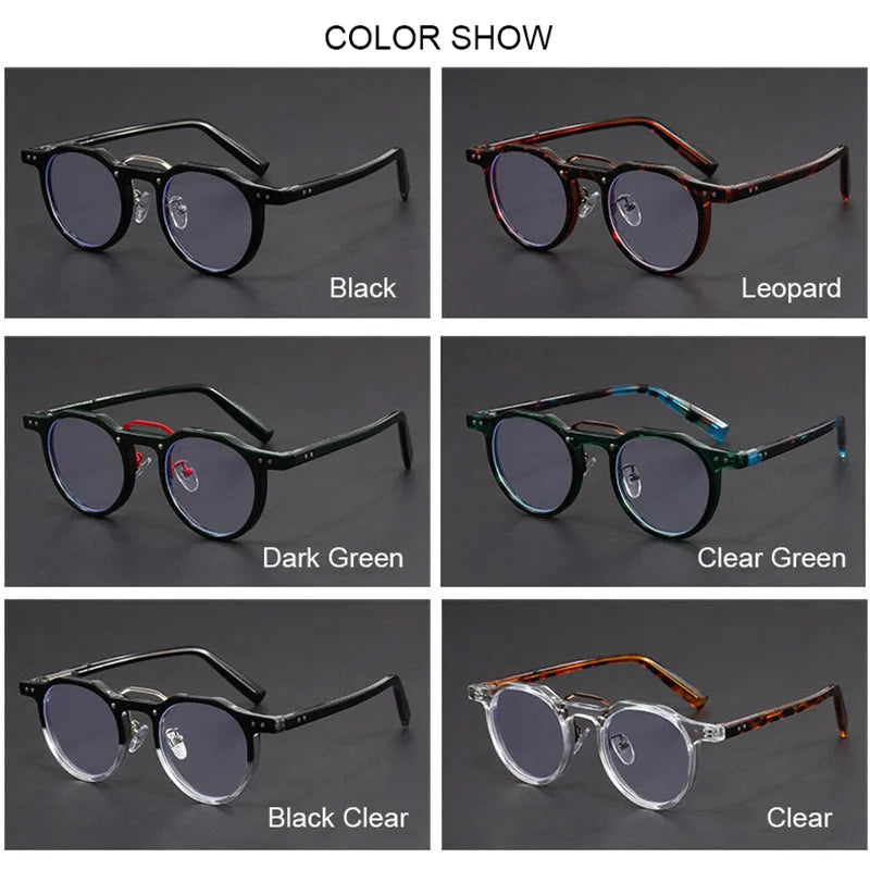 Imitation Acetate Round Glasses Frame Retro Japanese Myopia Optical Eyeglasses frame for Men Women Sturdy Metal inset Eyewear