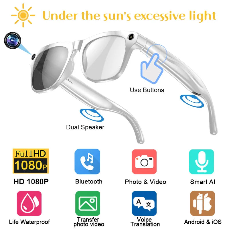 4K HD AI Smart Glasses Photochromic Glasses Video Recording Bluetooth Call Glasses Music Player Translate Glasses For Xiaomi