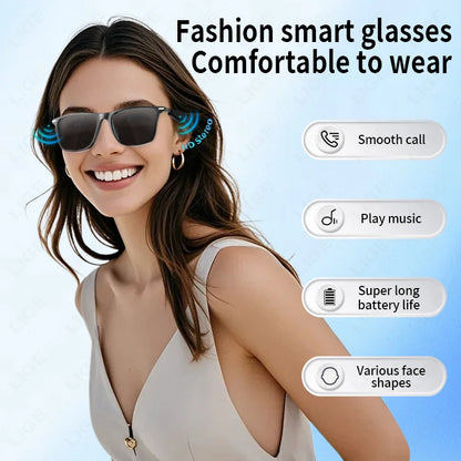LIGE 2025 New AI Smart Glasses Bluetooth Call Headphones UV Protective Lenses Connected Voice Assistant Music Playing Sunglasses