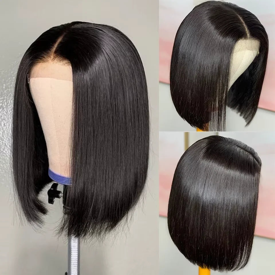 Brazilian 13x4 HD Lace Front Straight Bob Wig Human Hair 250% Density Short Bob Wig Glueless 4x4 Lace Closure Wigs For Women