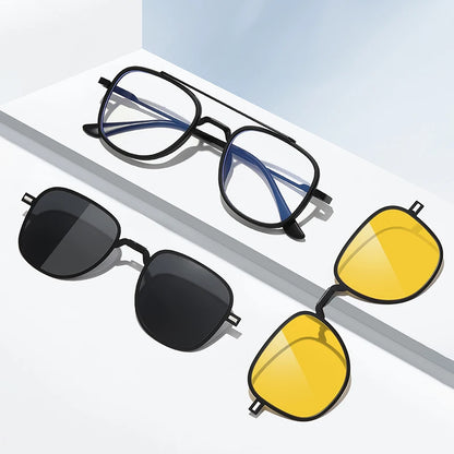 COHK Metal 3 In 1 New Style Folding Magnet Clip On Glasses Frame Trend Polarized Sunglasses Men Optical Computer Eyewear UV400