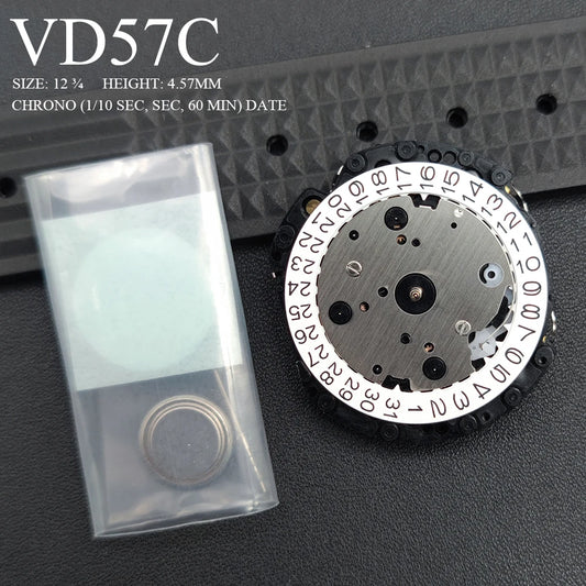 Japan Original VD57 VD57C Chronograph Quartz Watch Movement 3H White Date Standard Chrono 1/10 sec/sec/60 min Mod Replace Parts