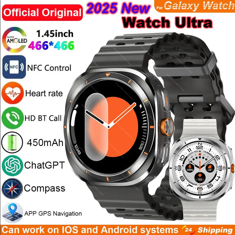 2025 New Watch Ultra Official Original Smartwatch 47mm AMOLED ChatGPT GPS NFC Compass Clock Bluetooth Call Smart Watch Men Women