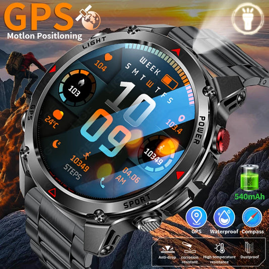 LIGE Outdoor Military Smart Watch Men 1.46" HD Screen Built-in GPS Compass Altimeter 3ATM Waterproof Clock BT Call SmartWatches
