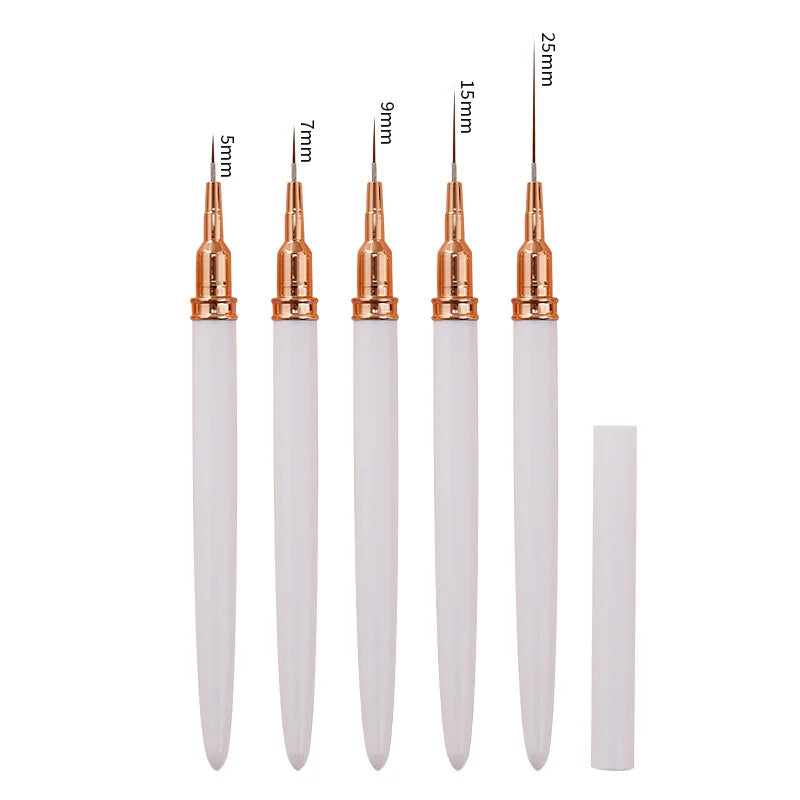 Black Nail Art Liner Brushes 5Sizes Painting Nail Design Pen /8/12/20/25mm Drawing Tool for Long Lines Thin Details Manicure Pen
