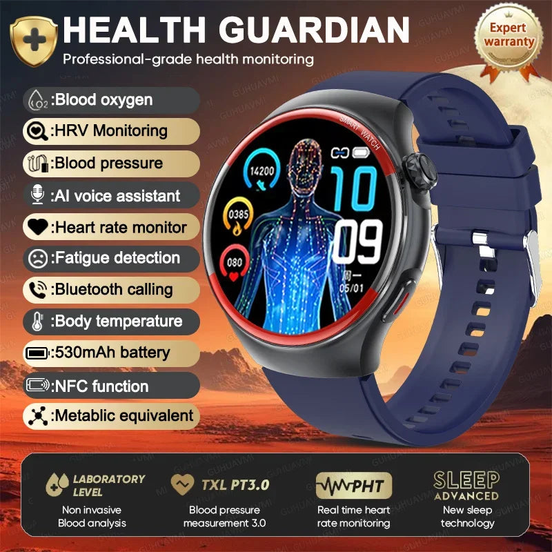 2025 NEW AI Medical Diagnosis Blood glucose Smart Watch Blood pressure NFC Heart rate Bluetooth Call SOS Health Smartwatch Men