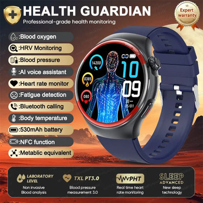 2025 NEW AI Medical Diagnosis Blood glucose Smart Watch Blood pressure NFC Heart rate Bluetooth Call SOS Health Smartwatch Men