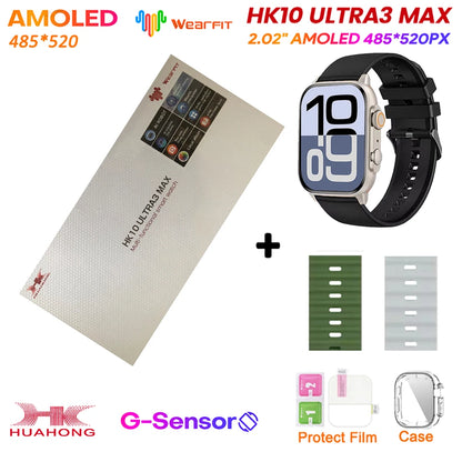 HK10 Ultra 3 MAX Plus 2025 Smart Watch 49mm AMOLED 4GB ROM AI ROBOT Network Sharing NFC GPT Compass GPS Watch for ISO Android
