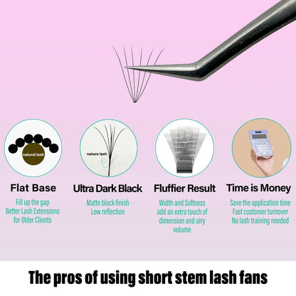 MuxAnzu Eyelash Extension Premade Lash Fans Short Stem Ultra Dark Black 3D/4D/5D/6D Makeup Wide Russian Volume cils