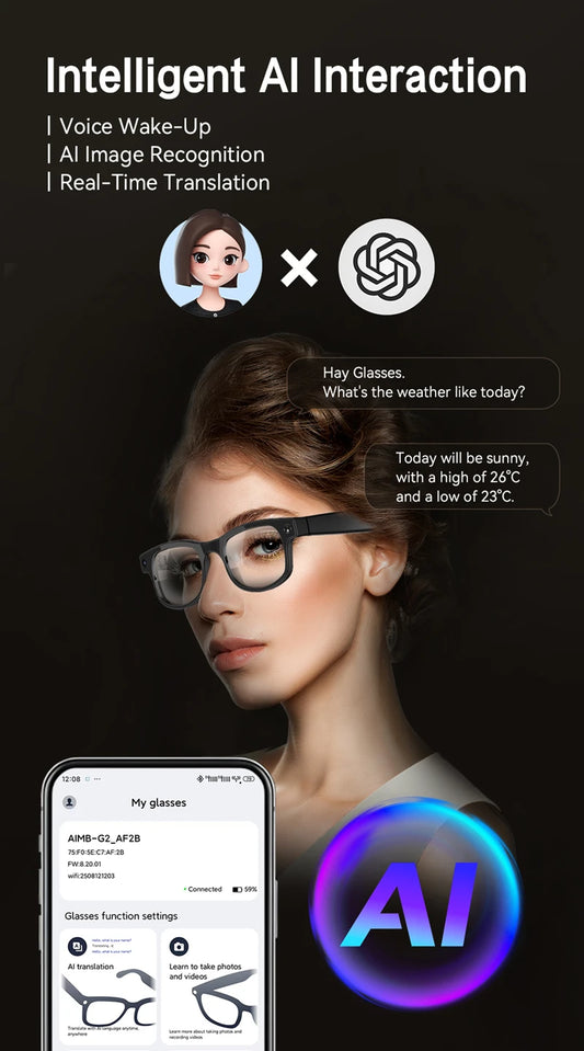 Xiaomi 6K AI Smart Glasses Multifunctional Camera Bluetooth Calling Voice Assistant Music Player Translate Photochromic Glasses