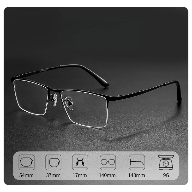 TFTB Business Men's Half-frame Glasses High-quality Pure Titanium Square Flexible Optical Prescription Eyeglasses Frame X69772