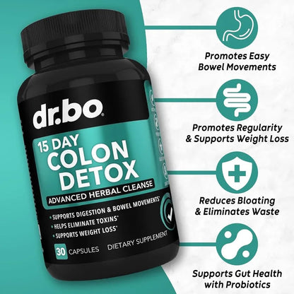 15 Day Colon Detox Capsules - Constipation Relief, Laxative Supplement, Relieves Stomach Bloating and Intestinal Discomfort