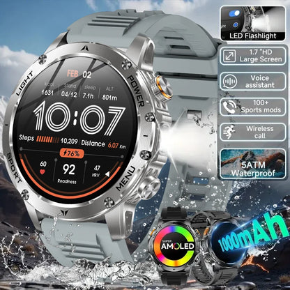 2025 New Outdoor Sports Military 1000mAh Battery Smart Watch Men GPS NFC 5ATM Waterproof Swim AMOLED Bluetooth Call Smartwatch