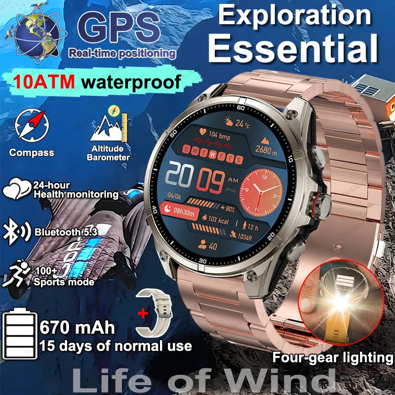 2025 New Premium GPS Smart Watches Outdoor Altimeter Barometer AMOLED Screen Built-in GPS Compass Military Sports Smartwatch Men