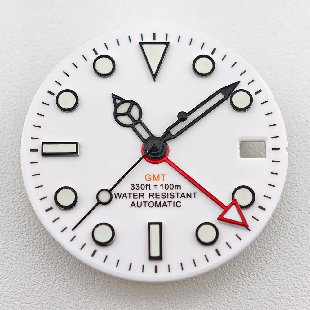 29mm White/Black Sterile Dial Watch GMT Hands Fit NH34Movement Watch parts Custom LOGO Luminous Watch Dial Parts Accessories