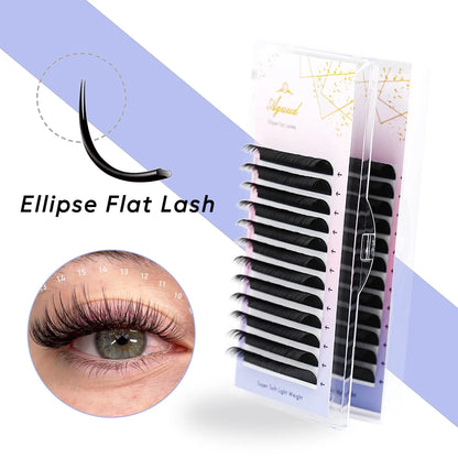 AGUUD B Curl 7mm Ellipse Flat Eyelash Extension Matte Split Tips Individual Flat Lashes Natural Soft False Eyelashes for Makeup