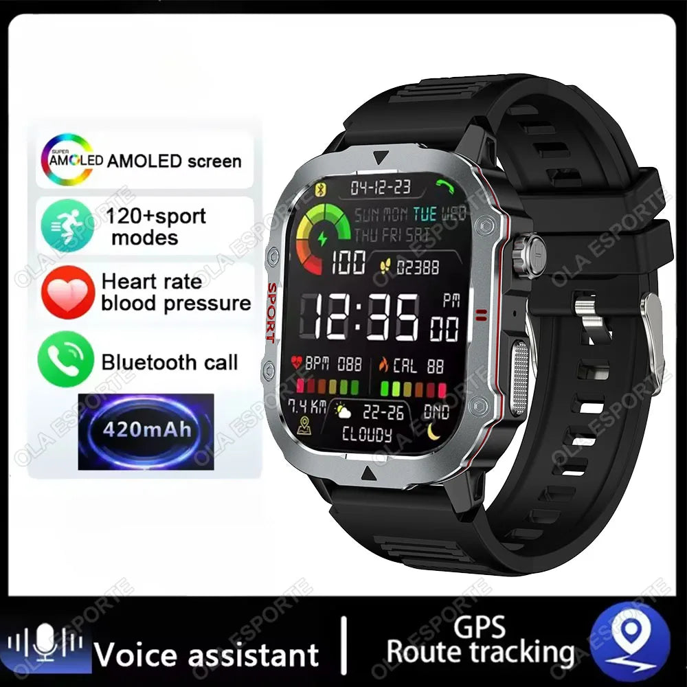 New 2.19'' AMOLED Screen BT Call Smartwatch Heart Rate Monitor IP68 5ATM Outdoor Sports Fitness Tracker Military Smart Watch Men