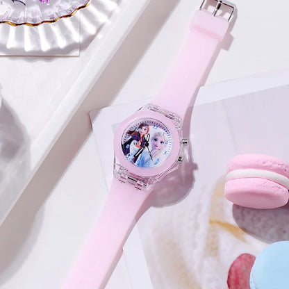Disney Mickey Children Watches Girls Color Light Source Silicone Princess Elsa Kids Watch Boys Gift Wrist Clock