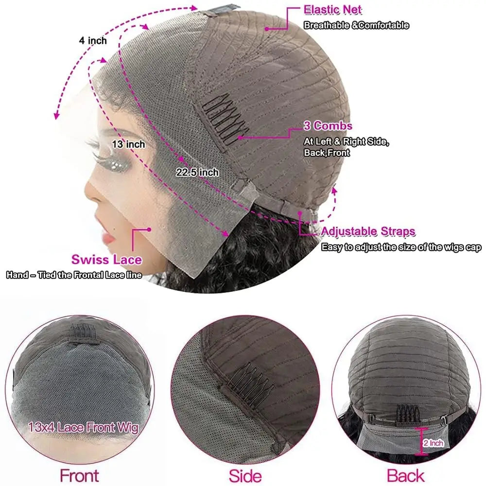 13x4 Lace Frontal Wig Pixie Cut Wig Brazilian Human Hair Wigs For Women 8 Inch 180% Density Glueless Bob Lace Front Wigs