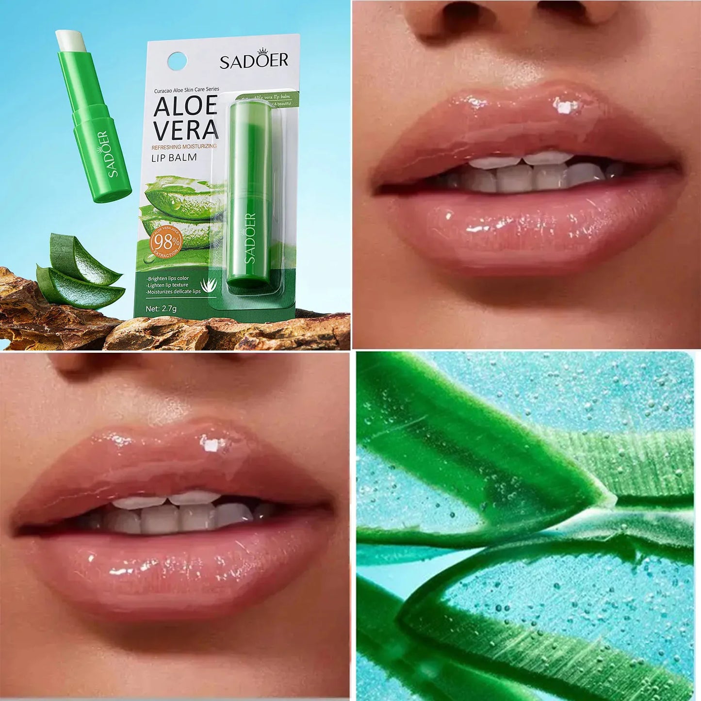Lip Aloe Balm Nourishing, Refreshing, Hydrating and Moisturizing Preventing Cracking and Repairing Lips Gentle Non Irritating