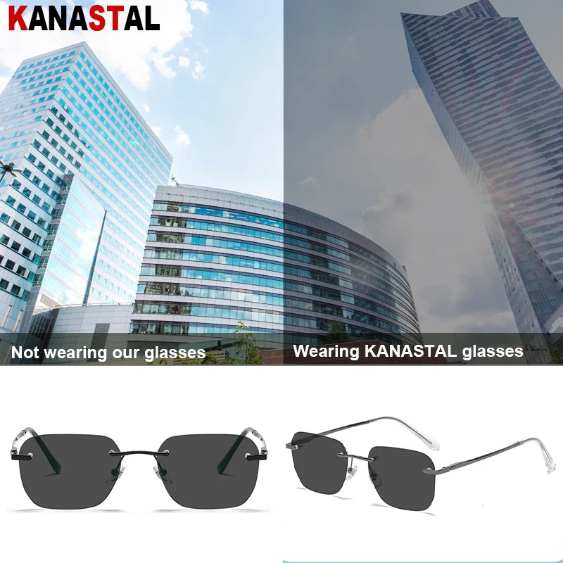 Men Pure Titanium Rimless Sunglasses Women Polarized Sun Glasses Frameless Eyeglasses Night Driving Goggles Anti UV400 Eyewear